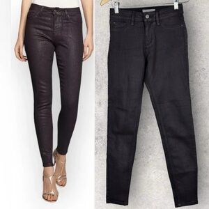 Reiss Coated Lux Metallic Denim Size 24 Purple Wax Stretch Minimalist Pant Jeans